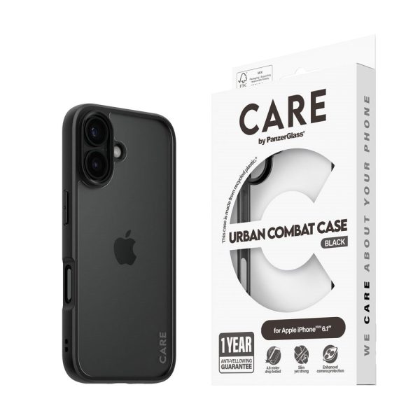 CARE by PanzerGlass iPhone 16 FLAGSHIP Urban Combat Case - Transparent   Black Frame For Discount