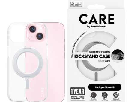 CARE by PanzerGlass iPhone 15 Feature Kickstand Case - MagSafe Kompatibel - Transparent   Silver For Sale