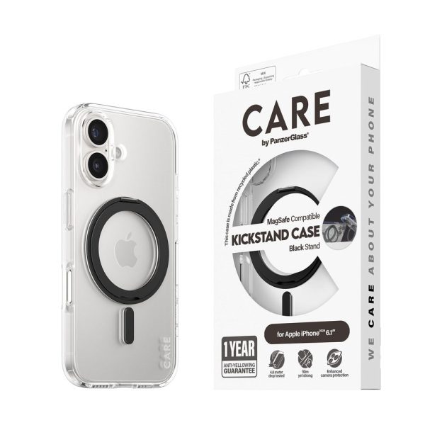 CARE by PanzerGlass iPhone 16 Feature Kickstand Case - MagSafe Kompatibel - Transparent   Black on Sale