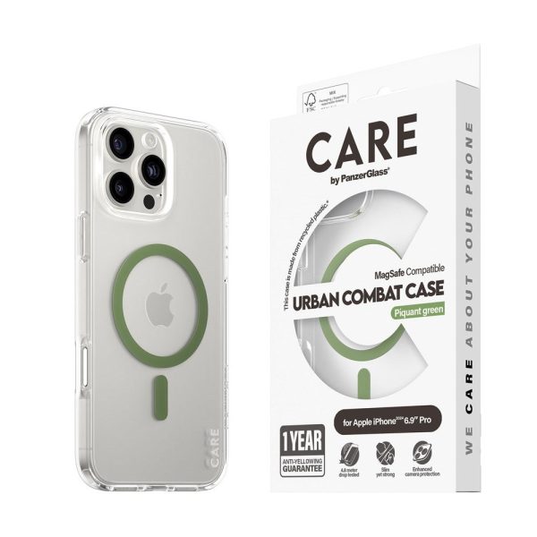 CARE by PanzerGlass iPhone 16 Pro Max FLAGSHIP Urban Combat Case - MagSafe Kompatibel - Transparent   Piquant Green For Sale