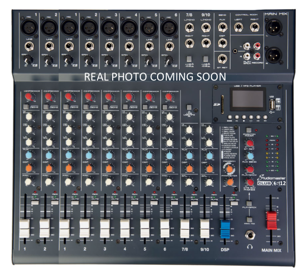 (E34) Club XS 12 - Studiomaster 8 mic channels, 2 stereo, MP3 Player, Compressors For Sale