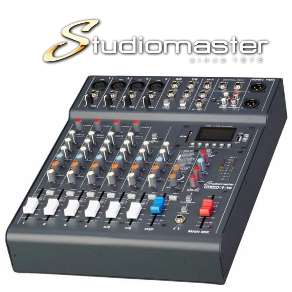 (E34) Club XS 8 - Studiomaster 4 mic channels, 2 stereo, MP3 Player, Compressors (Small Mixer) Online