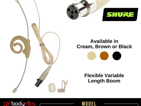 (A2) BE4V-SH for Shure 3 16  Omni Flexible Adjustable Length Boom Earset Mic - Cream, Brown or Black BE4Vc-SH, BE4Vm-SH BE4Vb-SH Fixed Cable (Bodymics Broadway) on Sale