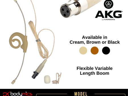 (A2) BE4V-AK for AKG  3 16  Omni Flexible Adjustable Length Boom Earset Mic - Cream or Black Fixed Cable (Bodymics Broadway) Online now