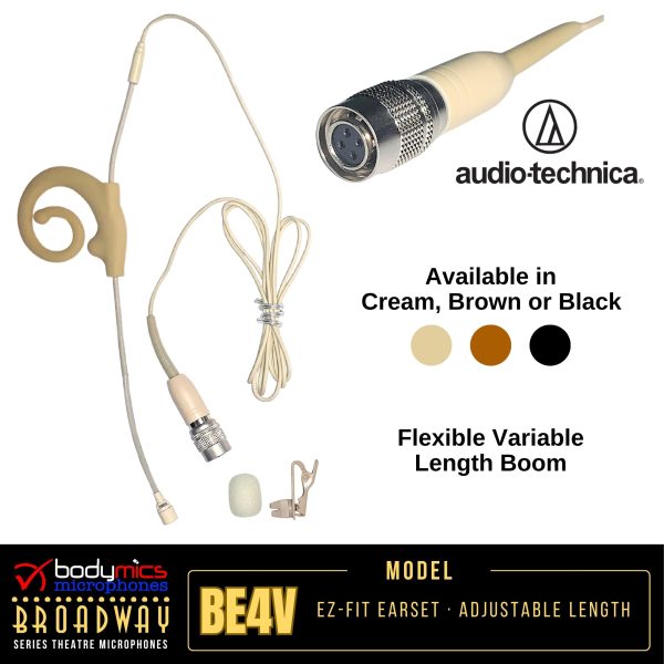 (A2) BE4V-ATcW for Audio-Technica (AT) 3 16  Omni Flexible Adjustable Length Boom Earset Mic - Cream or Black Fixed Cable (Bodymics Broadway) Online