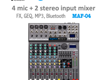 (E39) MAF-04 - 4x Mic PreAmps + 2 Stereo Line, MP3 bluetooth player, 3 band EQ, effects (StageTech.Pro) For Discount