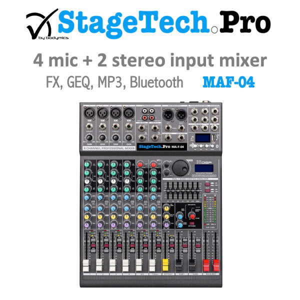 (E39) MAF-04 - 4x Mic PreAmps + 2 Stereo Line, MP3 bluetooth player, 3 band EQ, effects (StageTech.Pro) For Discount