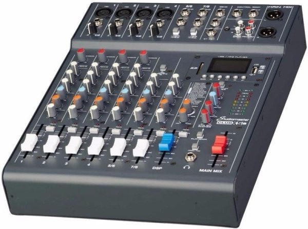 (E34) Club XS 8 - Studiomaster 4 mic channels, 2 stereo, MP3 Player, Compressors (Small Mixer) Online