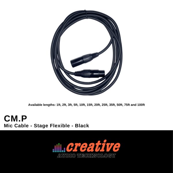 (M1) CM.P Mic Cable - Stage Flexible - Black - 1ft to 100ft (Cable Microphone by Creative Audio) Supply